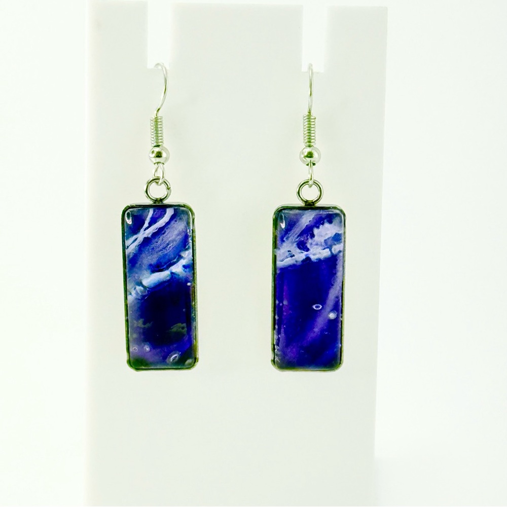 Stunning Blue Rectangular Drop Earrings - image 1
